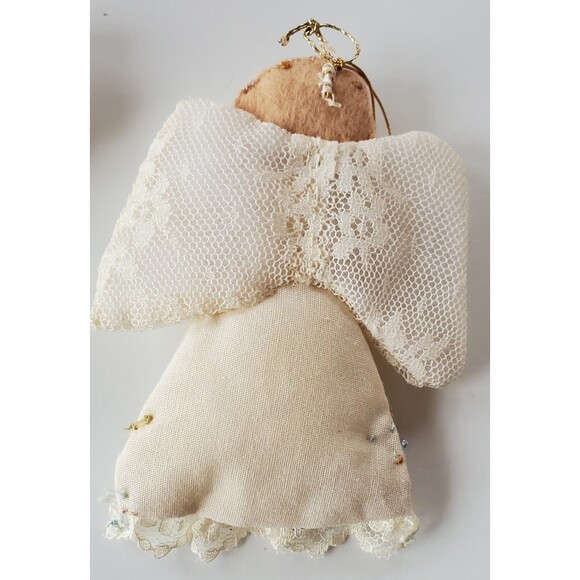 Vintage Handmade Angel Christmas Ornaments Set Beaded Lace Embroidered Folk Art - Picture 5 of 10